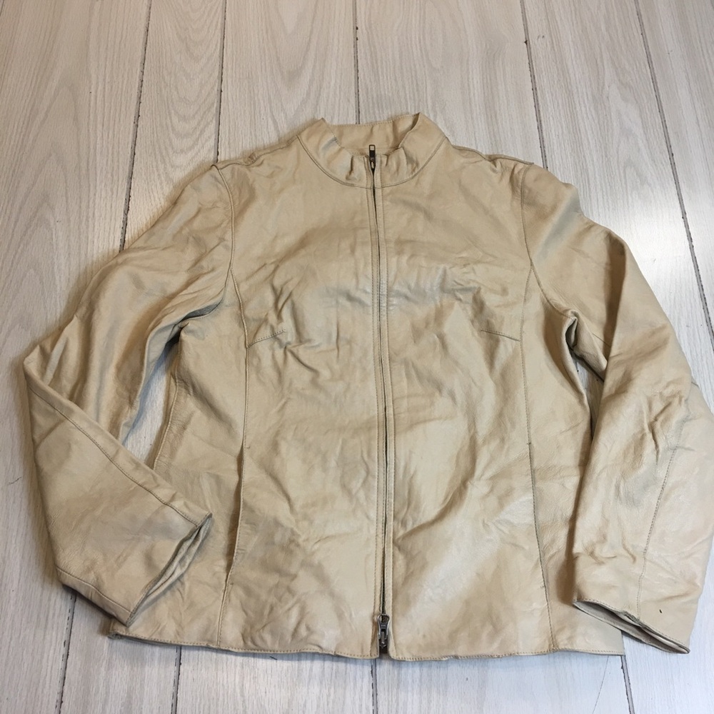 CUTTER & BUCK IVORY WOMEN'S ZIP FRONT LINED SOFT LEATHER JACKET MEDIUM